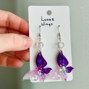 Lunar Wings Butterfly Earrings – Purple Glitter Resin Butterfly Jewelry Handmade